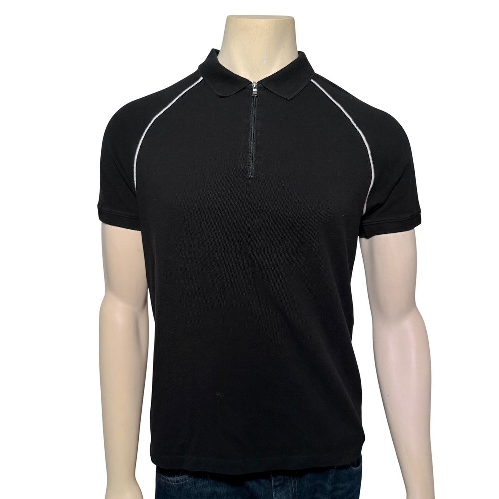 Michael Kors Polo Shirt Mens Medium Black Excellent Quarter Zip Raglan Piping